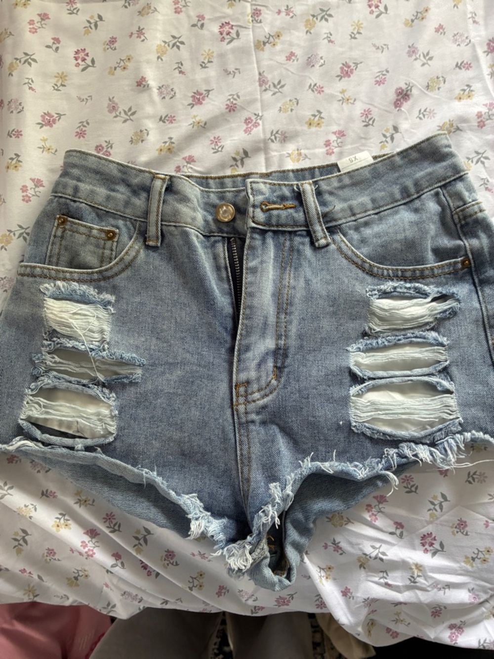 SHEIN Light Blue Distressed High-Rise Jean Shorts